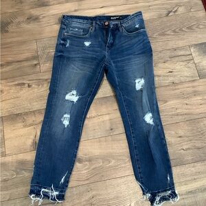 Blank NYC Crop Girlfriend Dark Blue Distressed Ankle Jeans